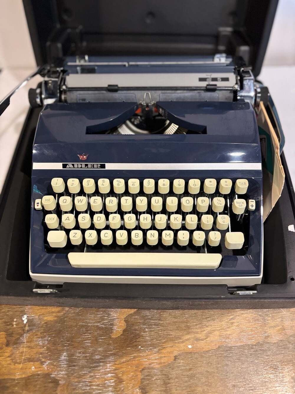 Vintage Triumph Typewriter, Navy Blue With Cream Accents, QWERTZ Keyboard, With